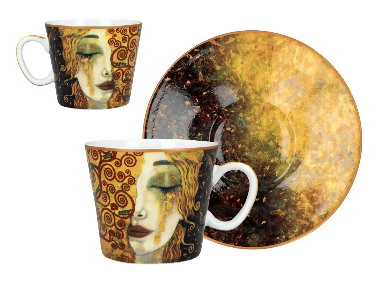 Komplet 2 Filiżanek Espresso Carmani Gustav Klimt Złote Łzy – Białe i Czarne Tło - obrazek 2