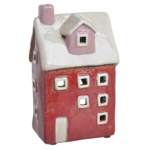 Domek ceramiczny na tealight Canea – Czerwony z białym dachem