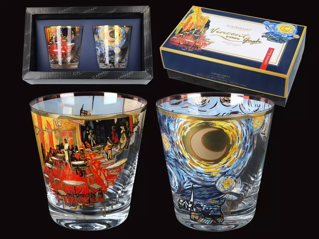 Komplet 2 Szklanek do Whisky Carmani Vincent Van Gogh – Gwiaździsta Noc i Taras Kawiarni