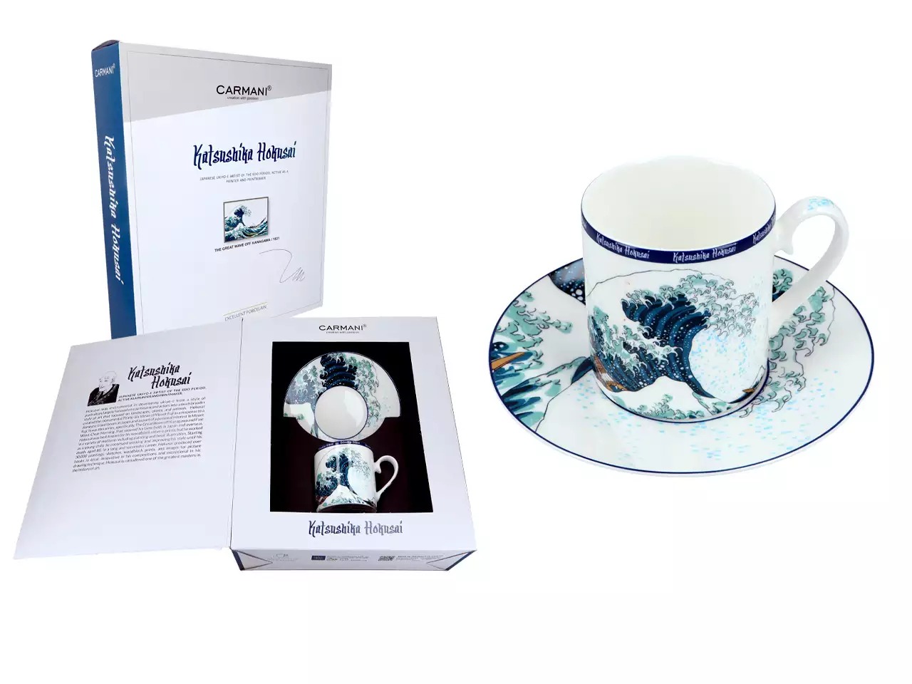 Filiżanka ze spodkiem Carmani Hokusai Katsushika Wielka Fala w Kanagawie