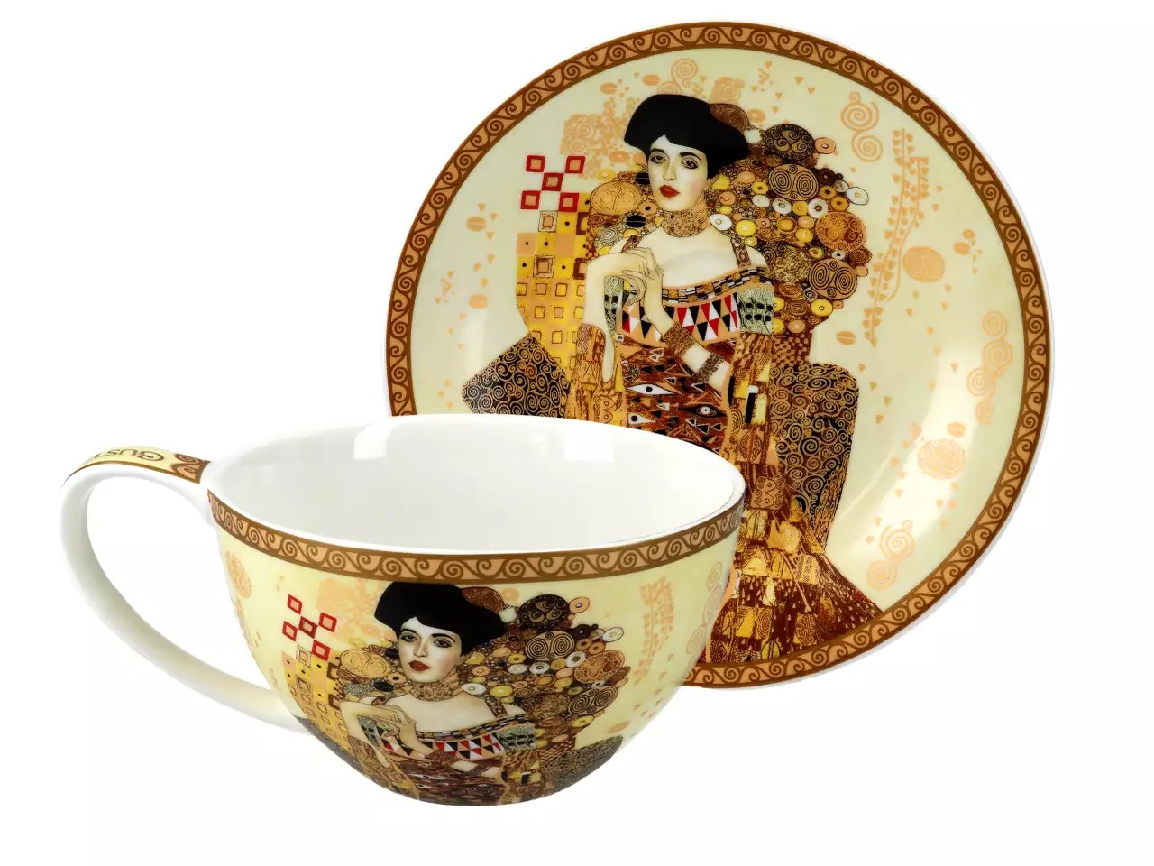 Filiżanka ze spodkiem Carmani Gustav Klimt Adela – Kremowe Tło