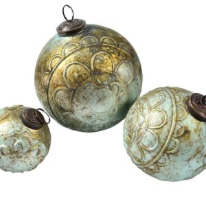 Okrągła szklana bombka Belldeco – matowa ozdoba vintage złoto-zielona