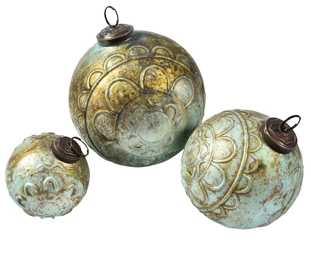 Okrągła szklana bombka Belldeco – matowa ozdoba vintage złoto-zielona