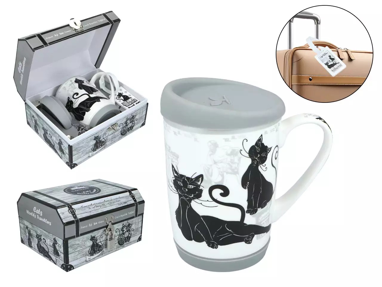 Kubek Carmani Travelling Cats – Ateny (z przykrywką)