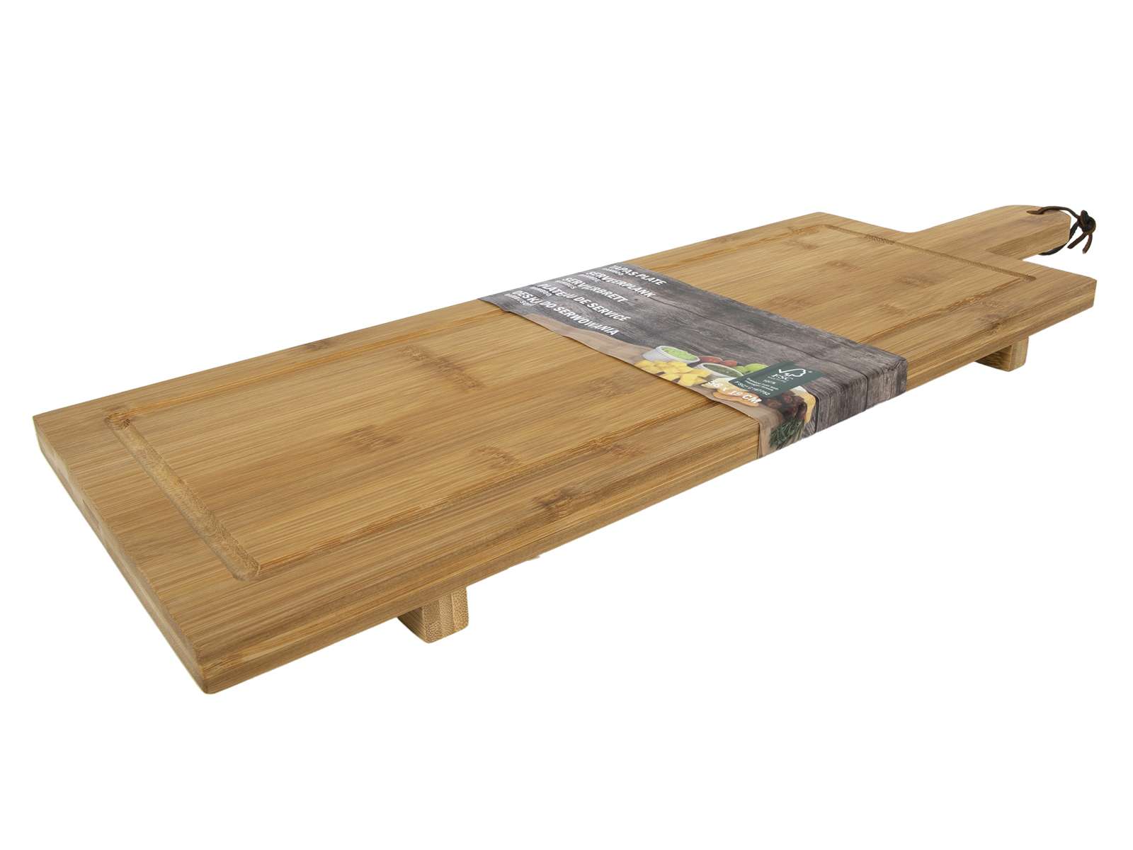 Długa deska do serwowania na nóżkach – Bambus 58 cm