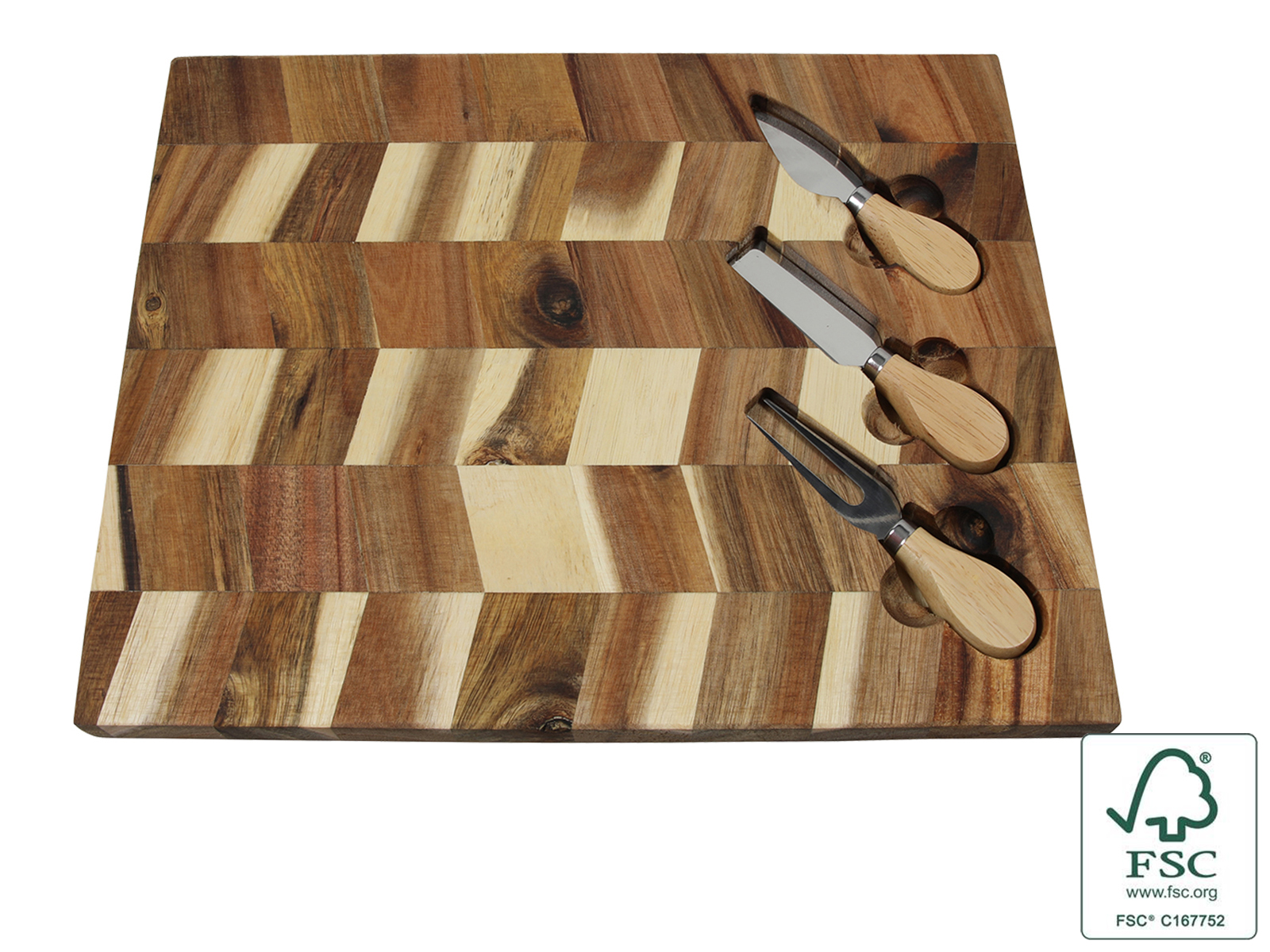 Akacjowa deska z nożami do serów – Zestaw 36x28 cm