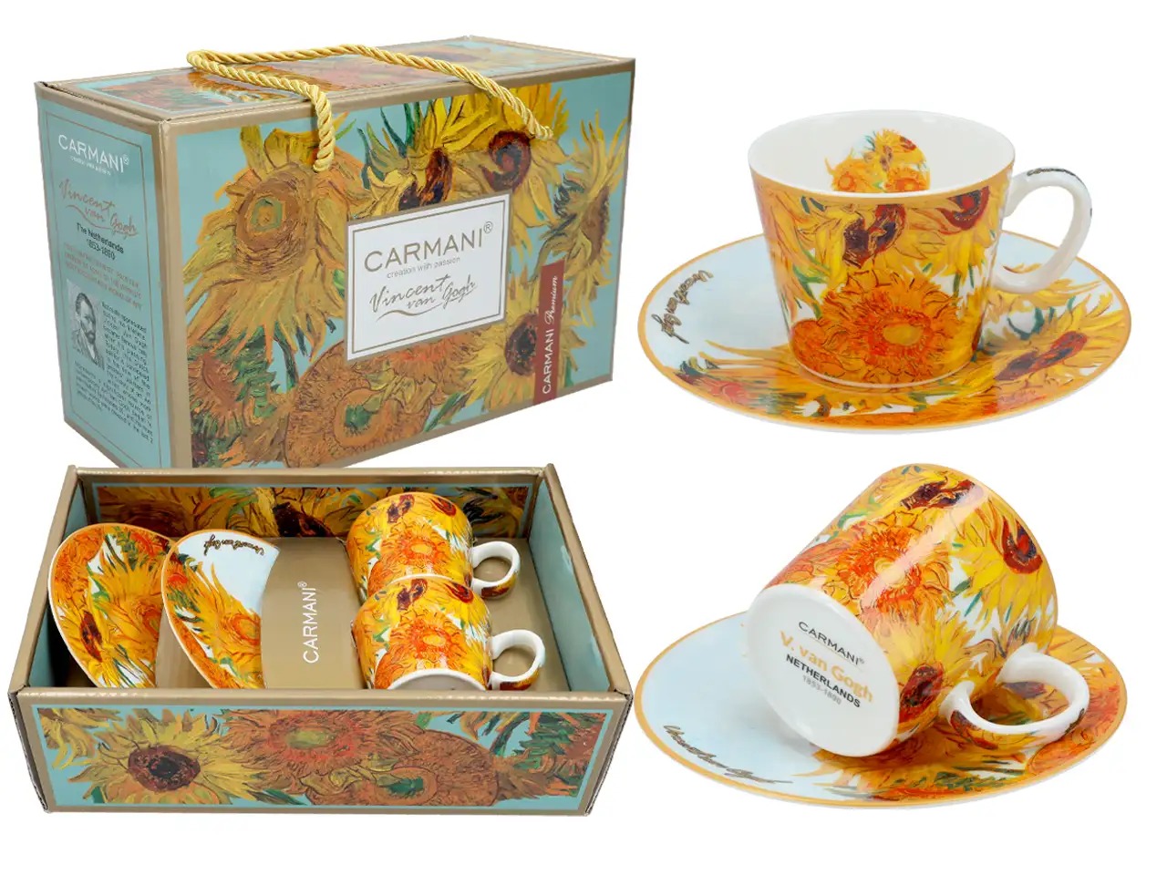 Komplet 2 filiżanek espresso Carmani Van Gogh Słoneczniki