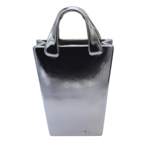 Srebrny wazon ceramiczny torebka Ewax – lustrzany chrom glamour