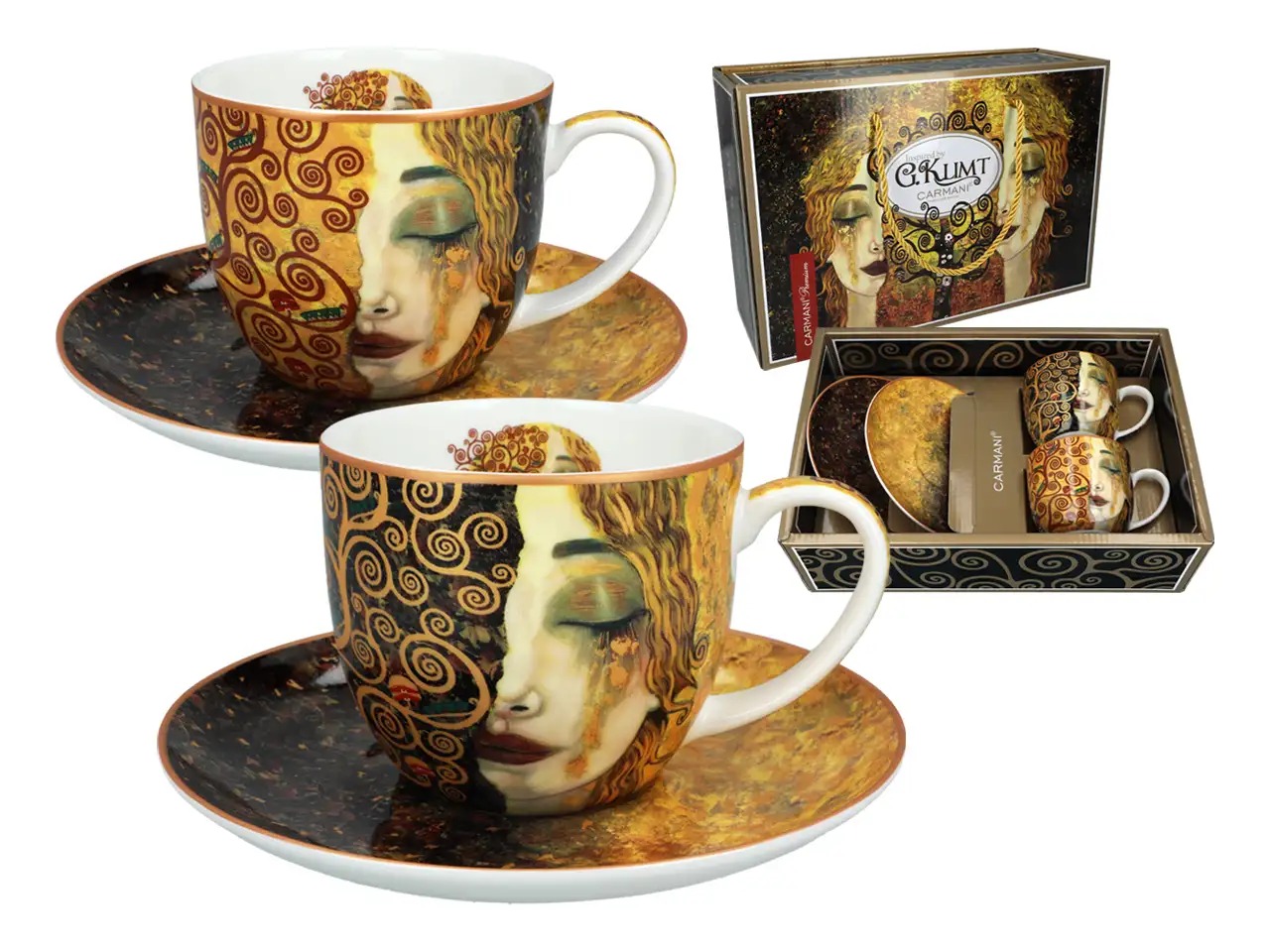 Komplet 2 filiżanek ze spodkami Carmani Gustav Klimt Złote łzy