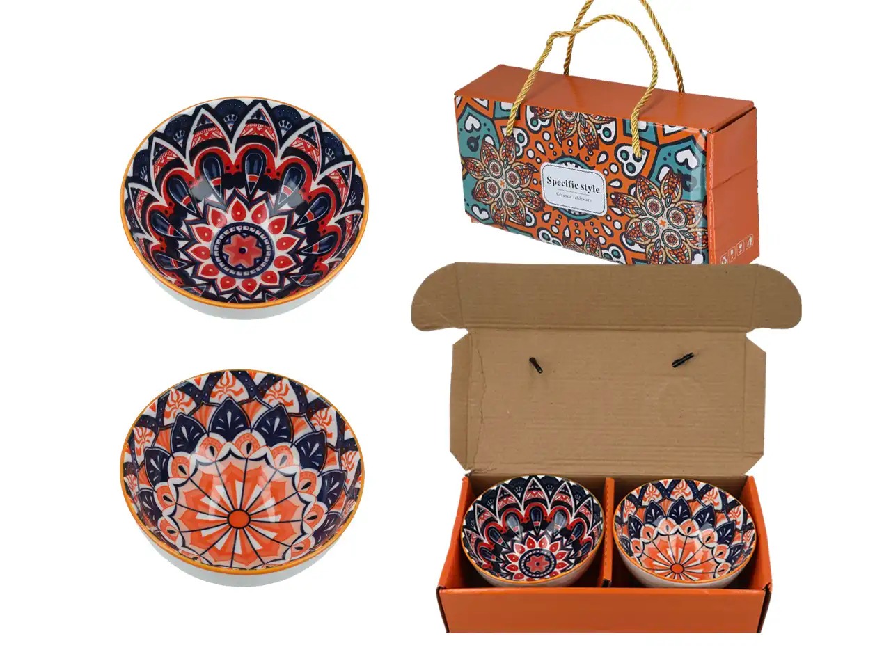 Zestaw 2 miseczek porcelanowych Mandala Hanipol – Orange & Navy