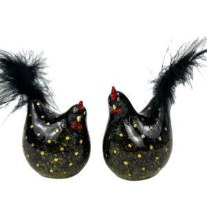 Figurka ceramiczna kura Crocket Dekorpap – czarna z piórami
