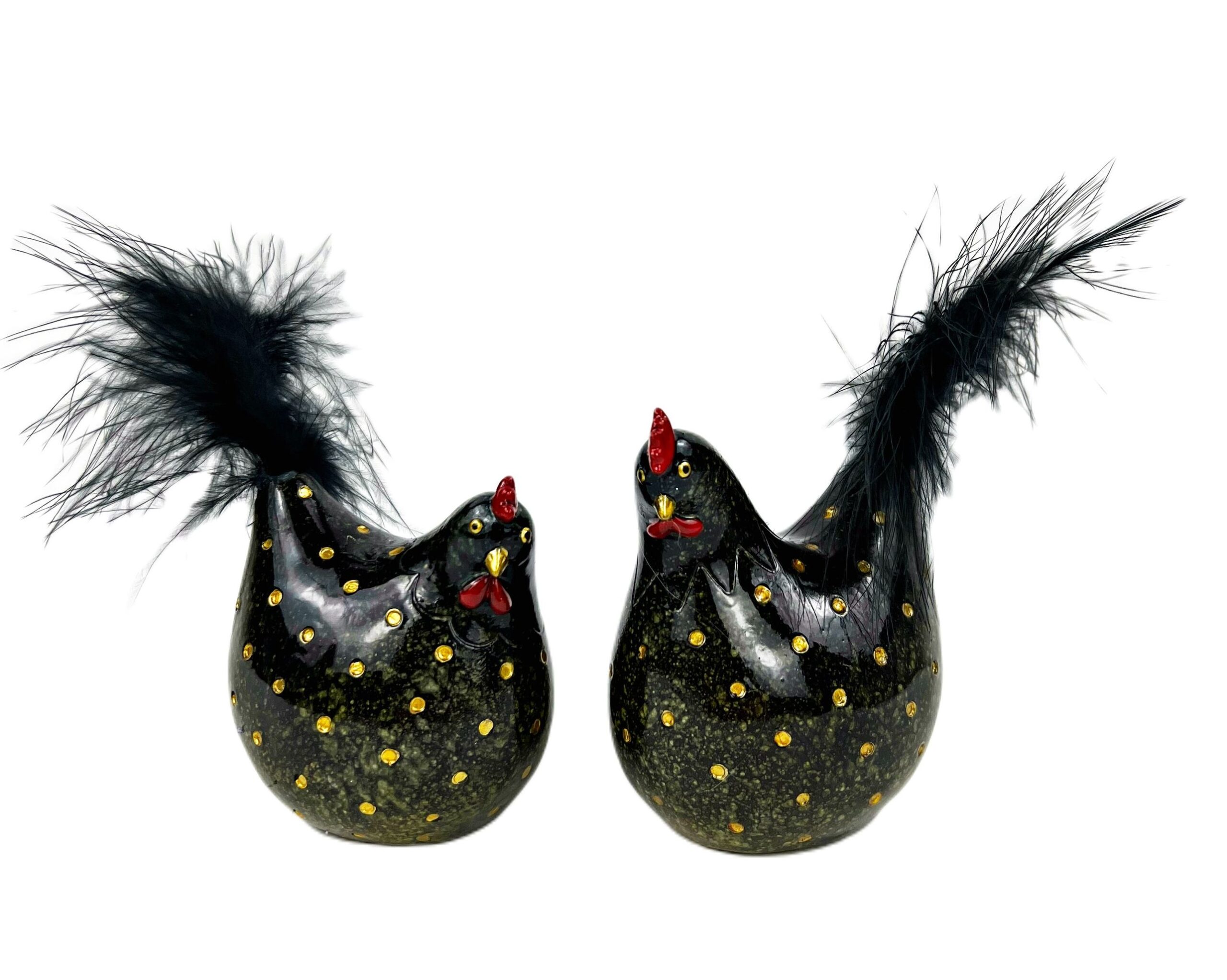 Figurka ceramiczna kura Crocket Dekorpap – czarna z piórami