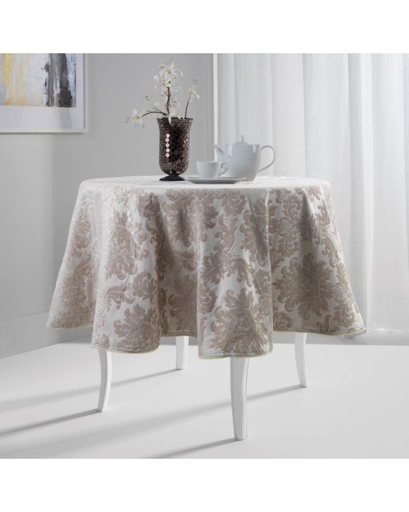 Obrus żakardowy okrągły Inspiracja 180 cm – cappuccino - obrazek 2