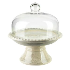 Ceramiczna patera z kloszem Mondex Evam – beżowa, 31,5 cm