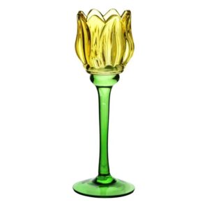 Szklany świecznik tulipan Mondex Julietta – zielono-żółty 21,5 cm