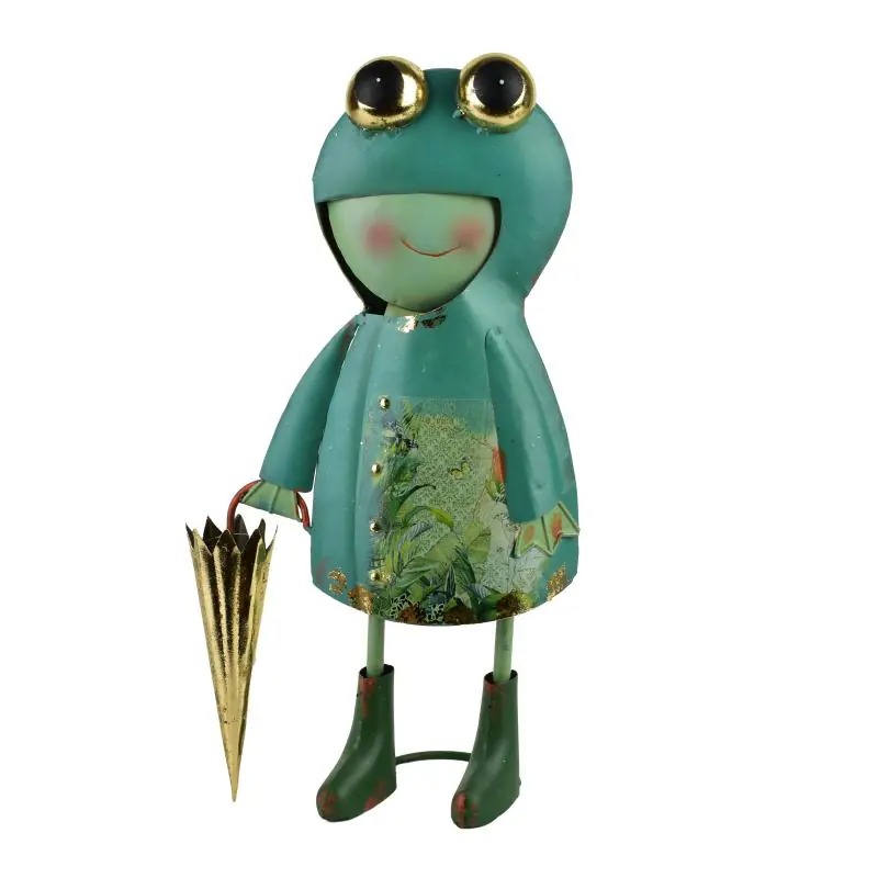 Metalowa figura żabka Mondex Lydia ze złożoną parasolką – 44,5 cm
