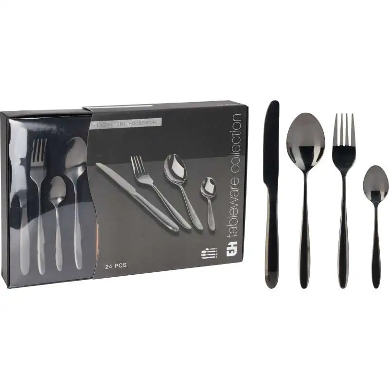 Czarny zestaw sztućców H&S Excellent Houseware – 24 elementy